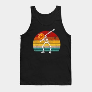 Vintage Funny Halloween Dabbing Skeleton Pumpkin Tank Top